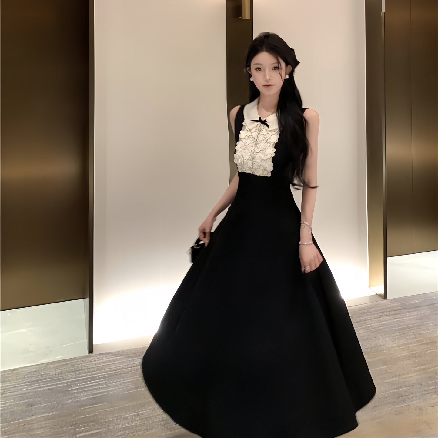 【dress】ノースリーブレースドッキングワンピース　M31116