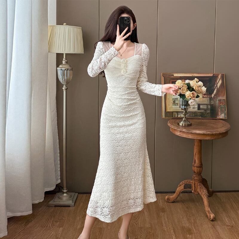 【dress】チュールドッキングレースワンピース Q7499