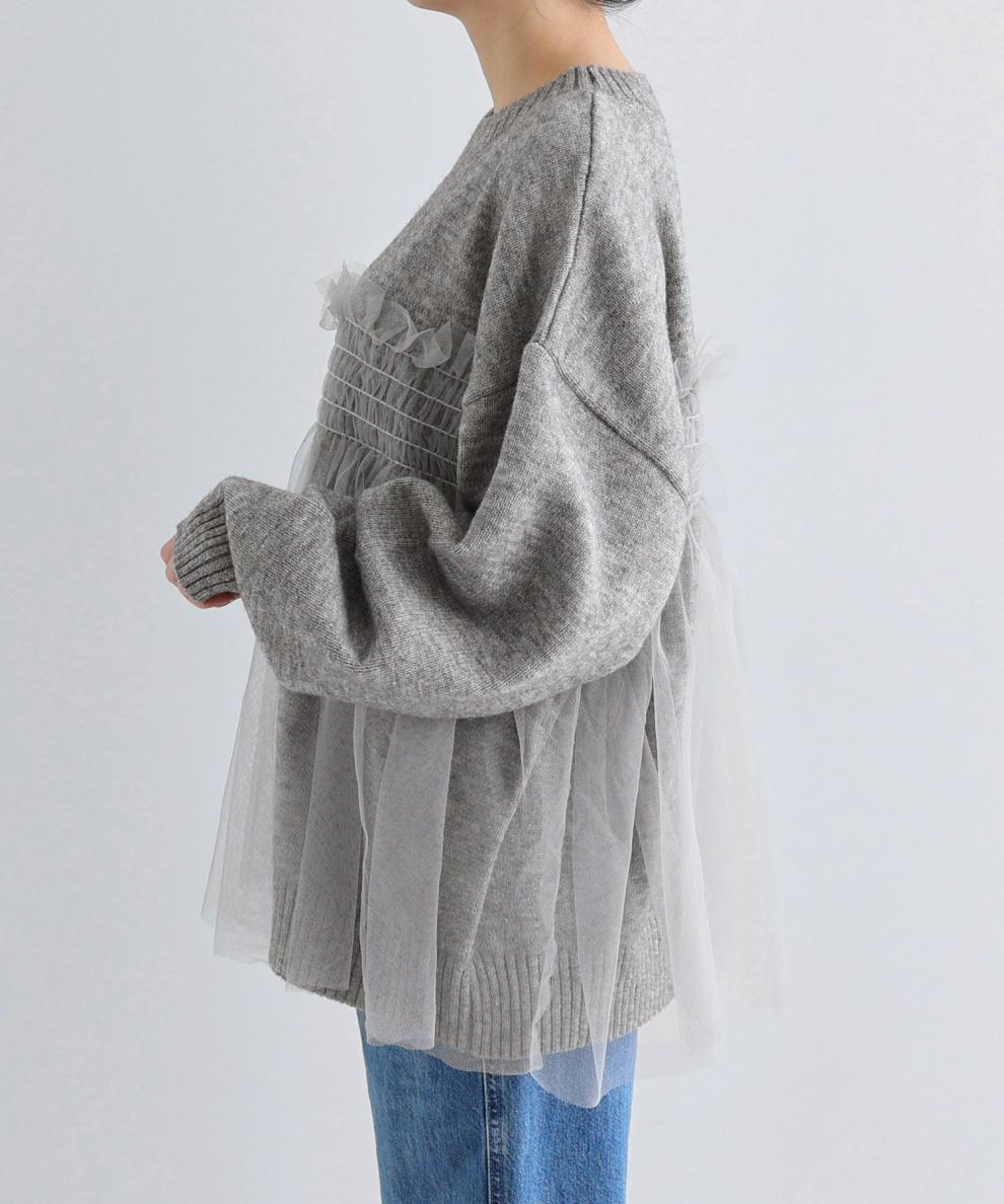 【tops】チュールドッキングニットセーター　M25563