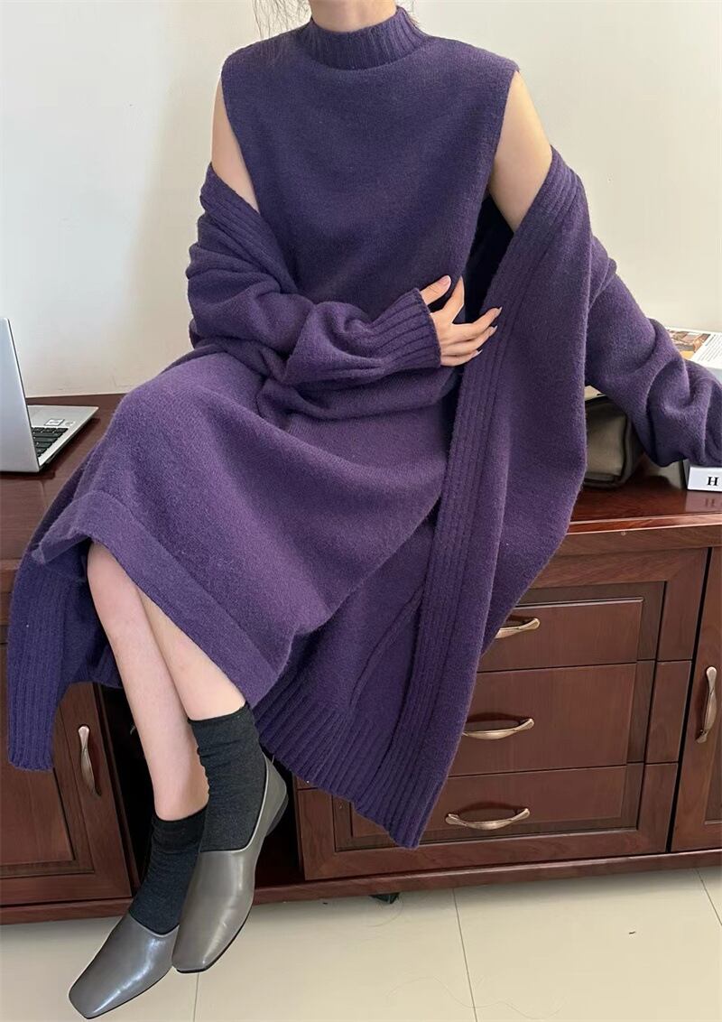 【set】ロングカーディガン×ノースリーブワンピースセット　N2221