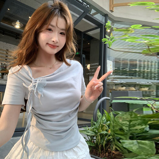 【tops】リボンイレギュラーTシャツG21557