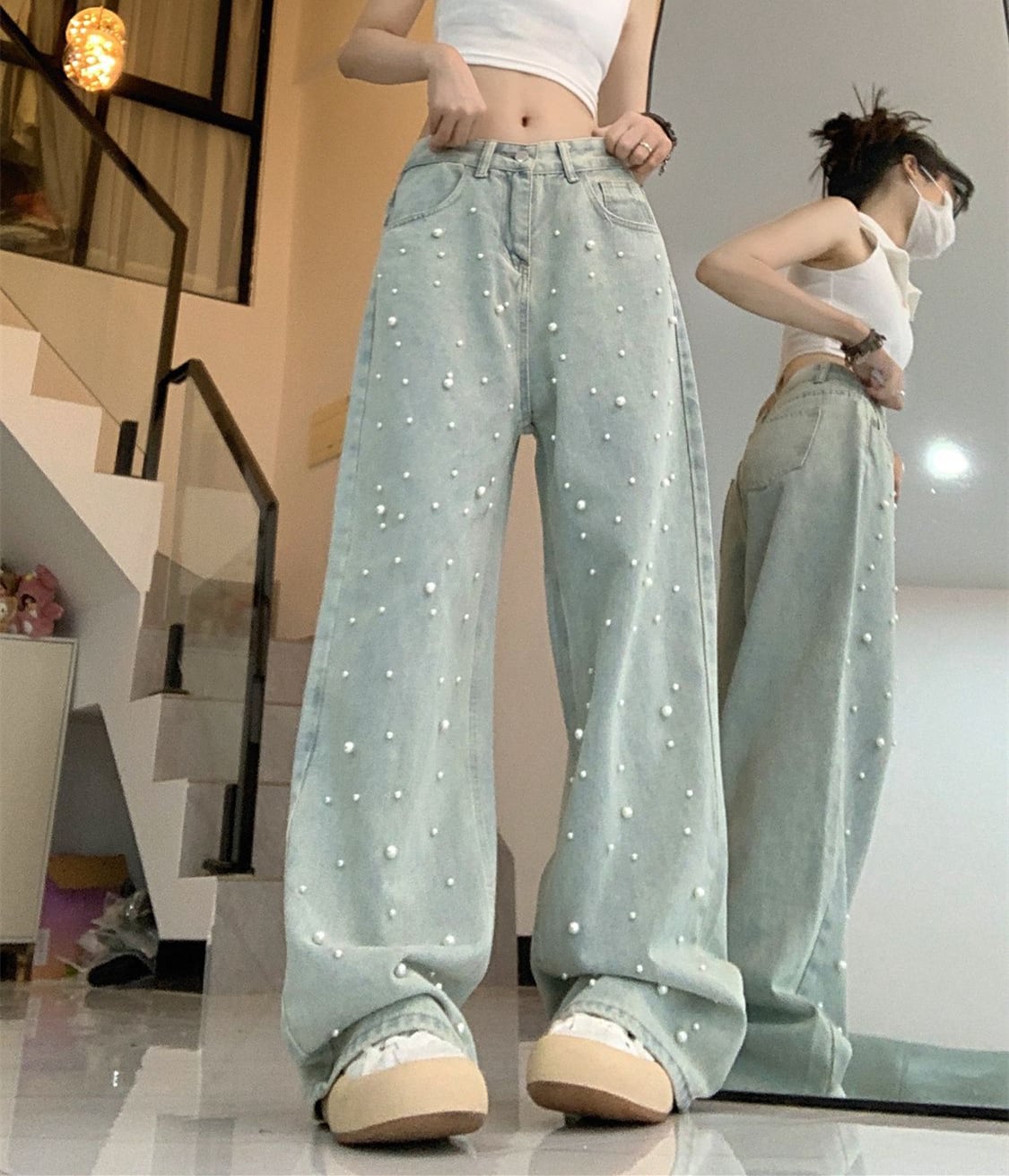 【bottoms】パールデニムガウチョパンツG20418