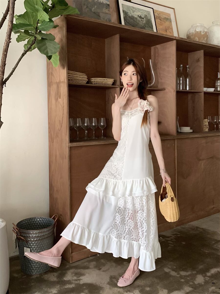 【dress】レースフリル透かし彫りキャミワンピース G21512