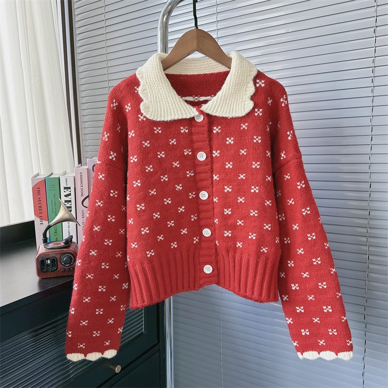 【outer】折り襟ニットカーデ　M27375