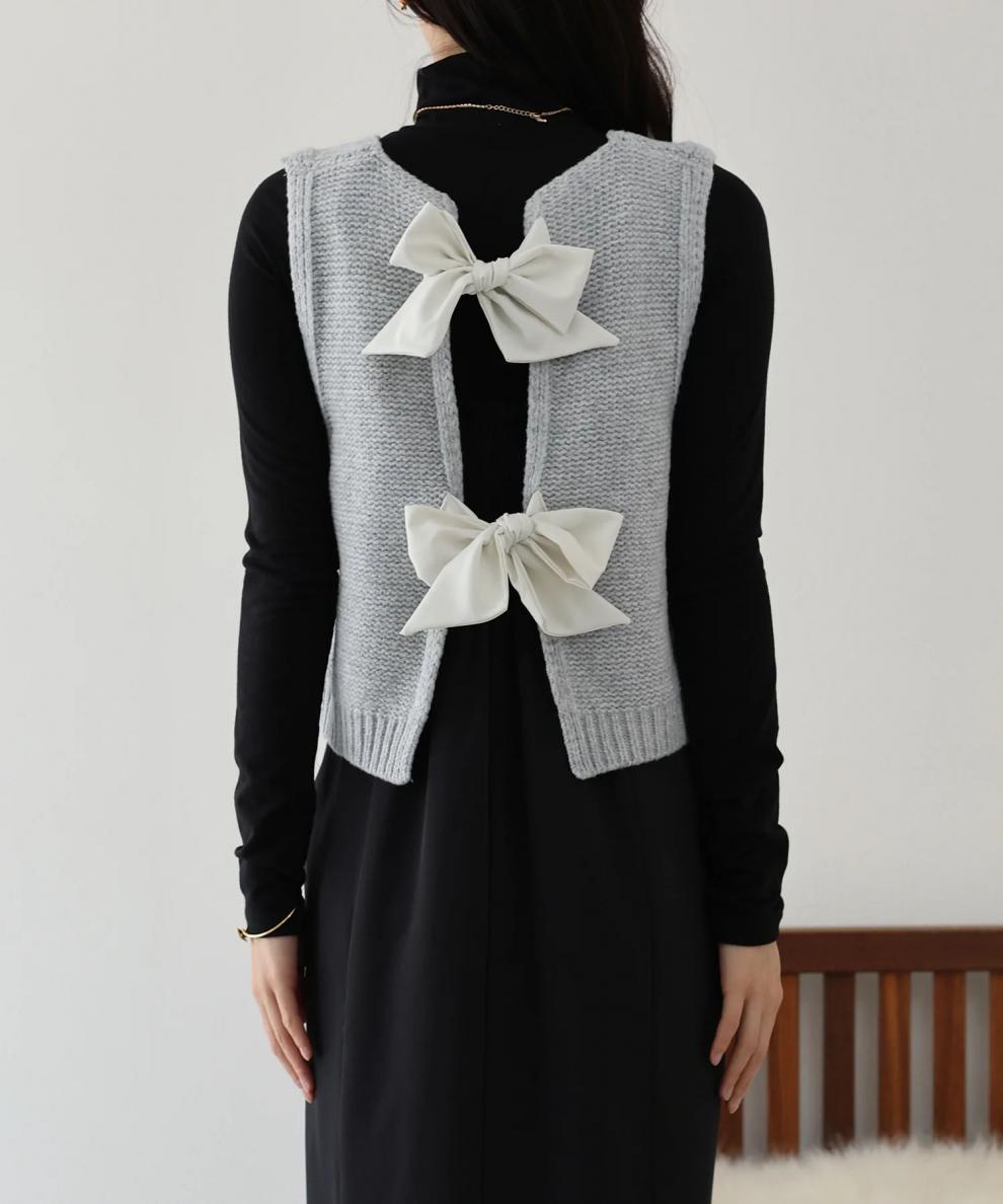 【tops】バックリボンニットベスト　M26367