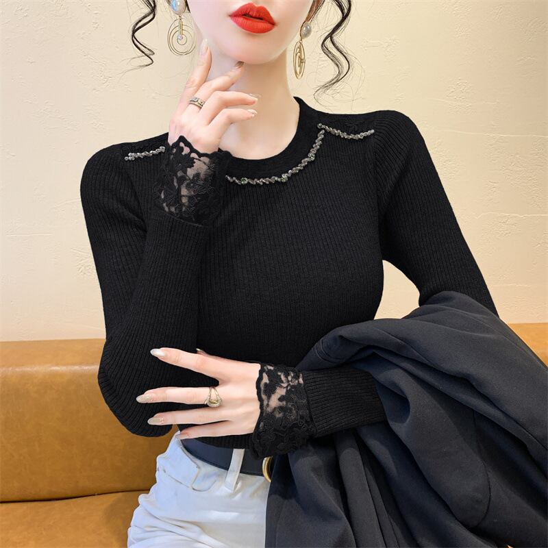【tops】レース切り替えニットトップス　M27728