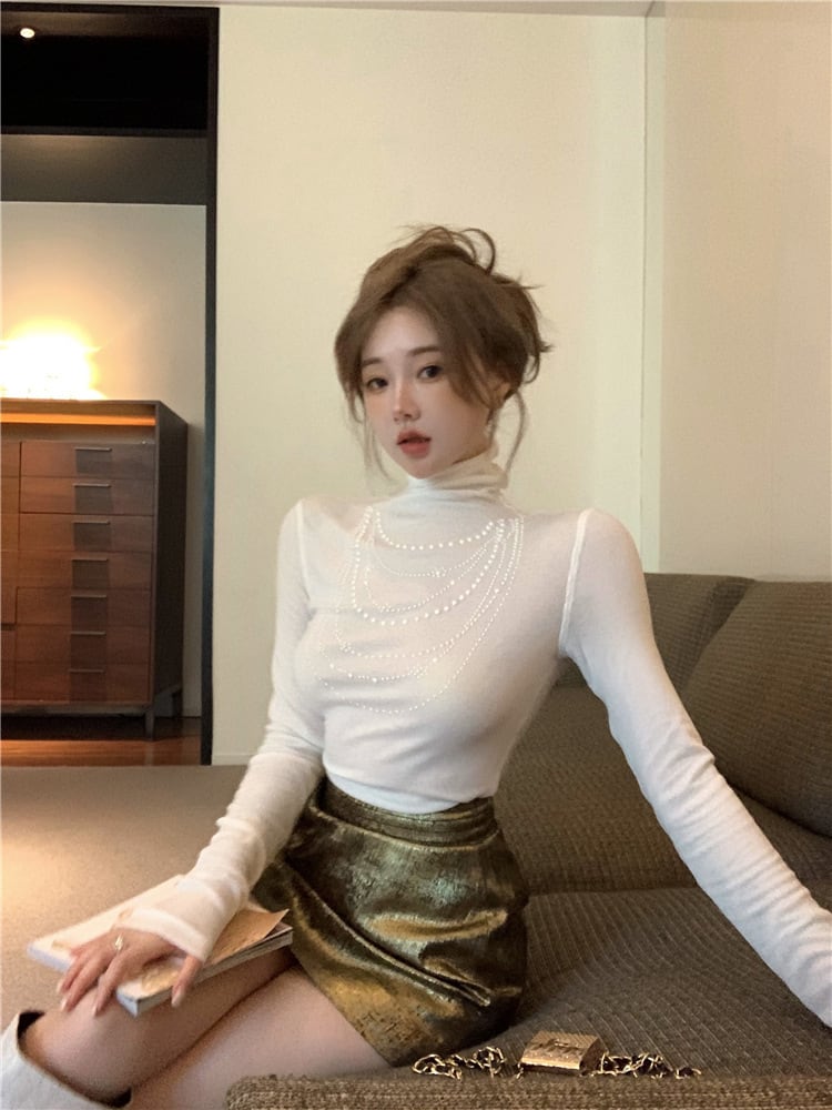 【tops】パールニットトップス　M28345