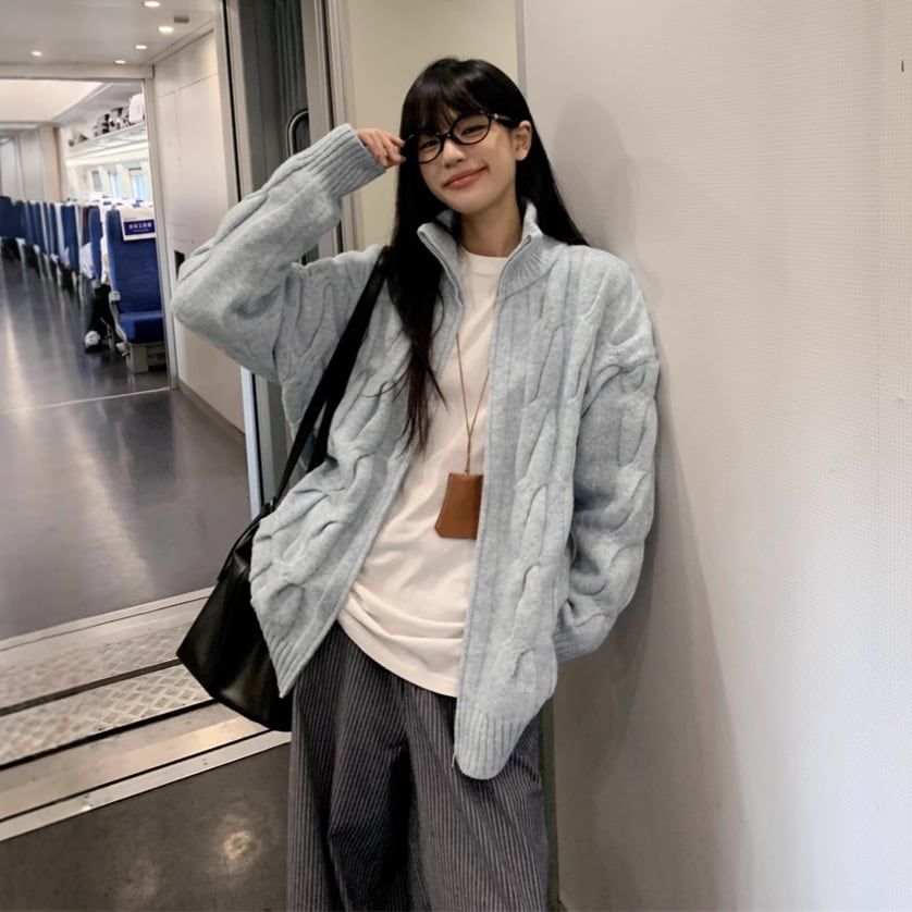 【outer】スタンドネックニットカーデ　M28432