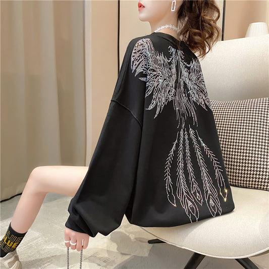 【tops】女性力を高める〜ラウンドネック長袖ファッションゆったり着回しパーカーW0262