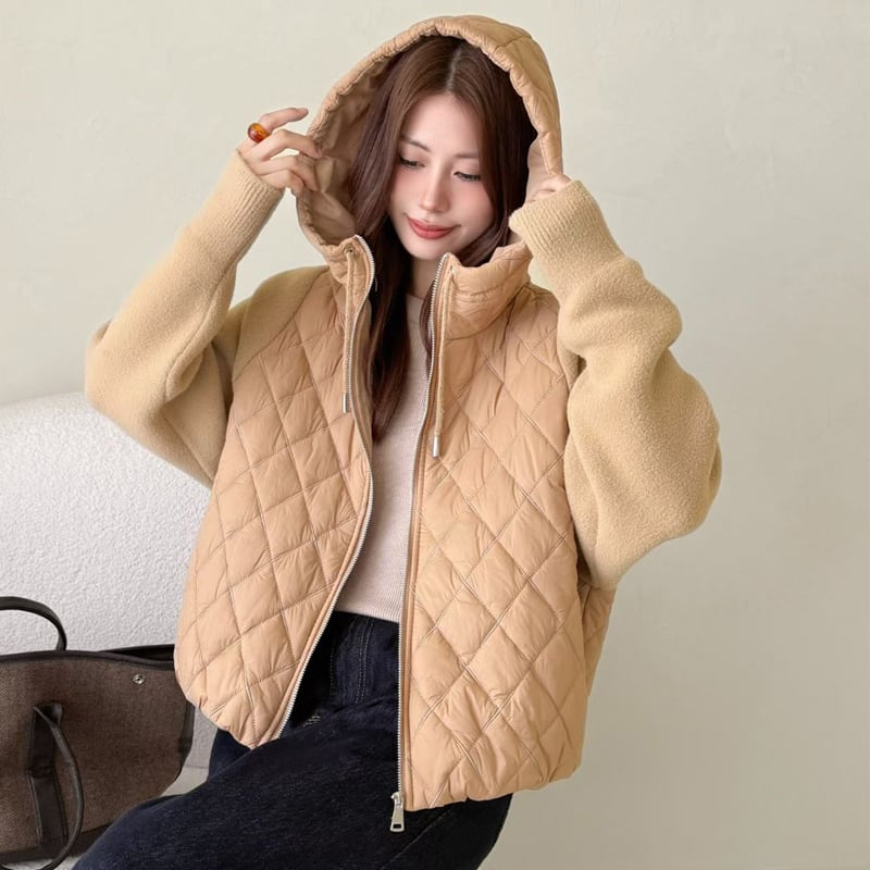 【outer】ニットドッキング中綿キルティングコート Q7205
