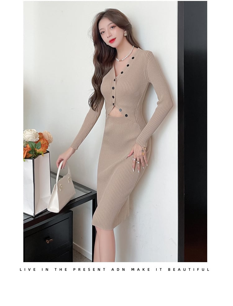 【dress】ボタンデザインニットワンピース　M26264