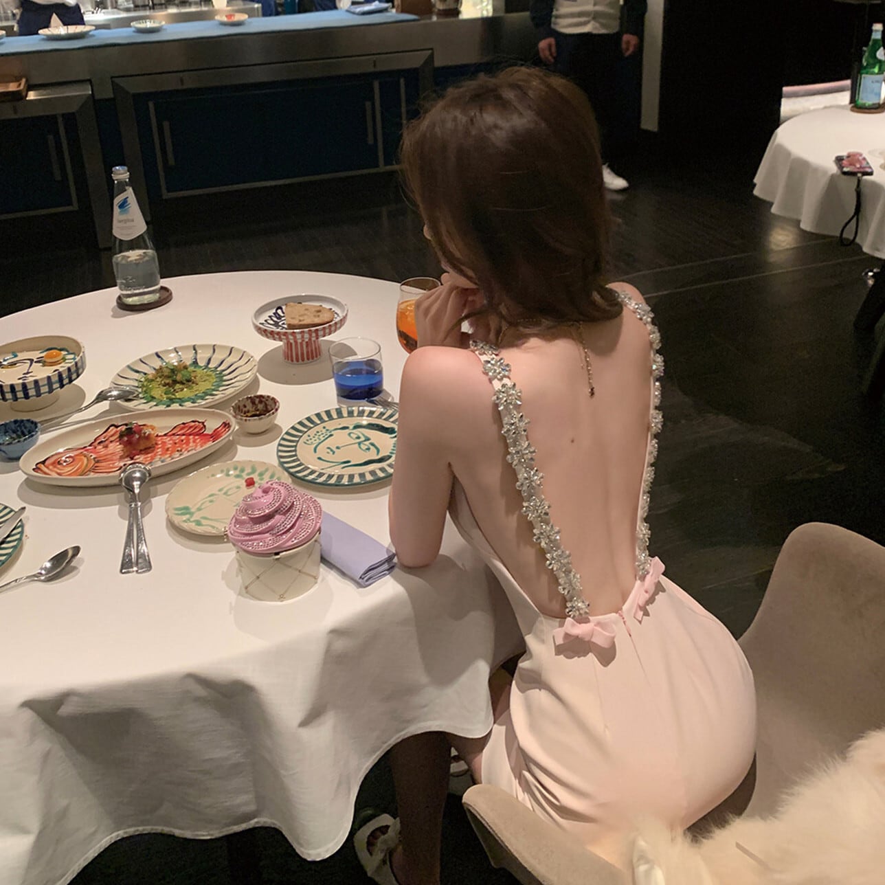 【dress】バックレスビジューミニワンピース　N3521