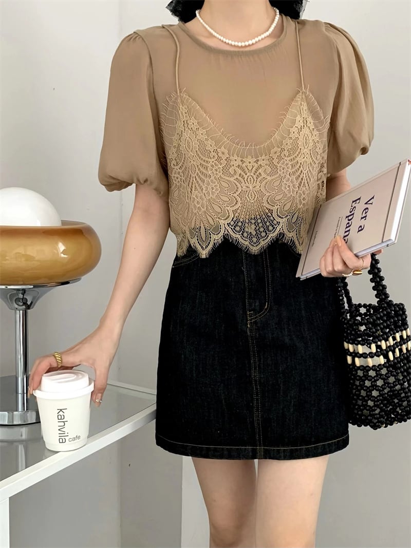 【tops】レース切り替えトップス　M24462