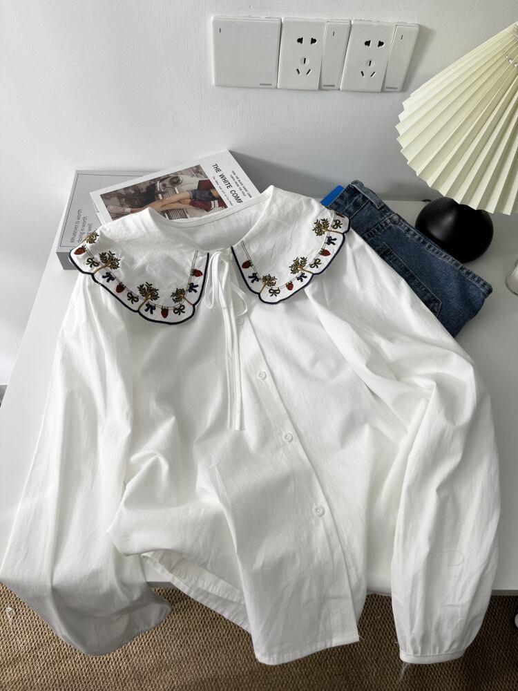 【tops】刺繍シャツブラウス　M29907