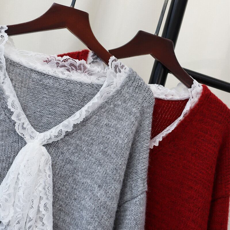 【tops】レース切り替えニットセーター　M27167
