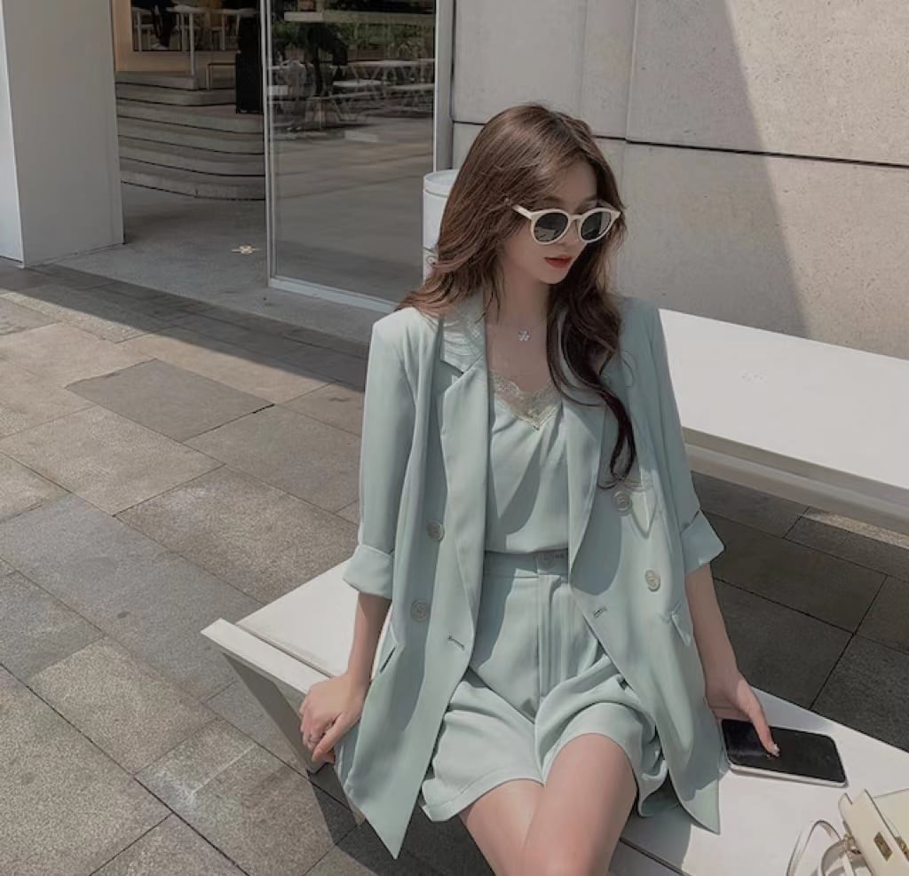 【set】スーツ+キャミソール+ショートパンツセットアップ G0387