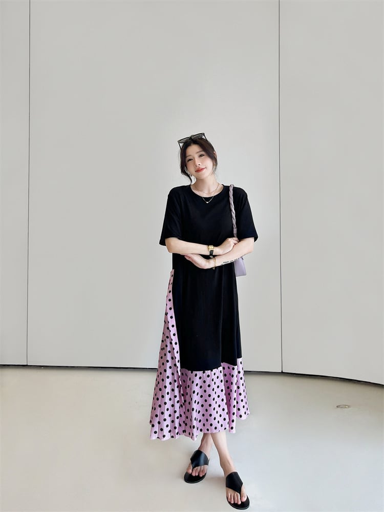 【dress】ドット柄切り替えワンピース　M25160