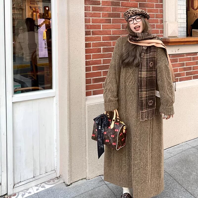 【dress】ロングニットワンピース Q7697