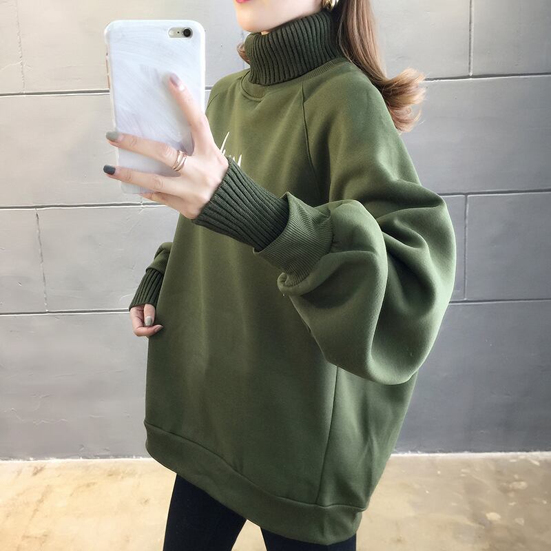 【tops】店長推薦秋冬新作2色ハイネック長袖英字柄配色ゆったり切り替え着回しパーカーF0904