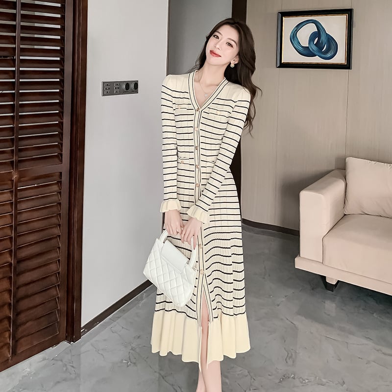 【dress】Vネックニットワンピース　M26334
