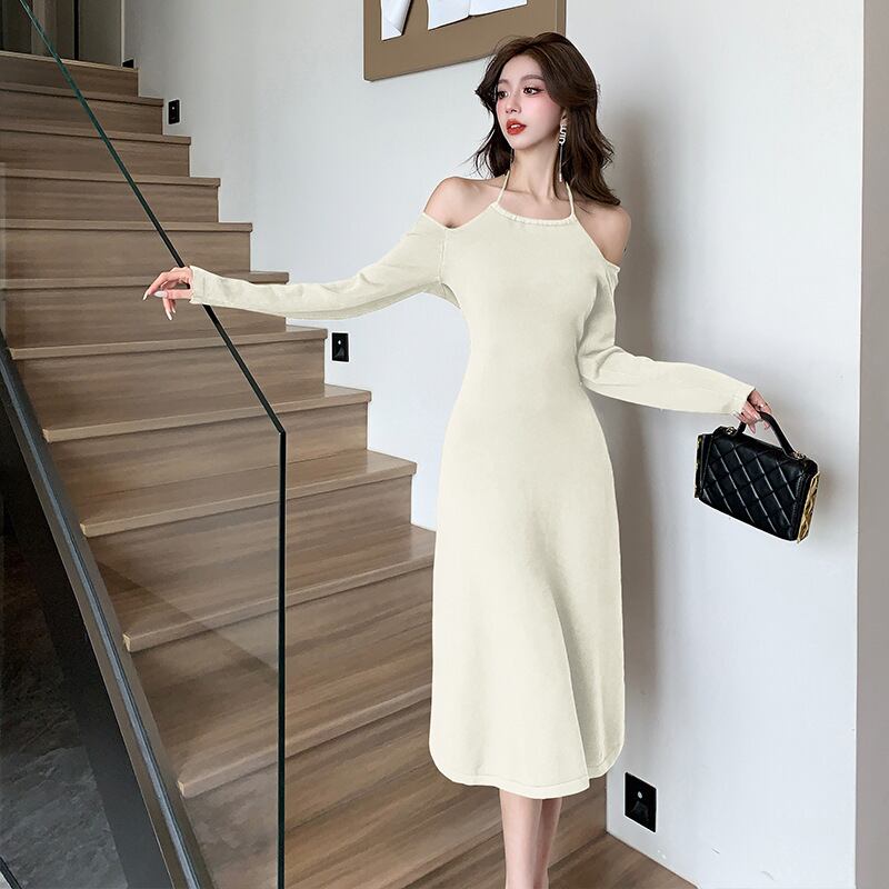【dress】オフショルダーニットワンピース　M18760