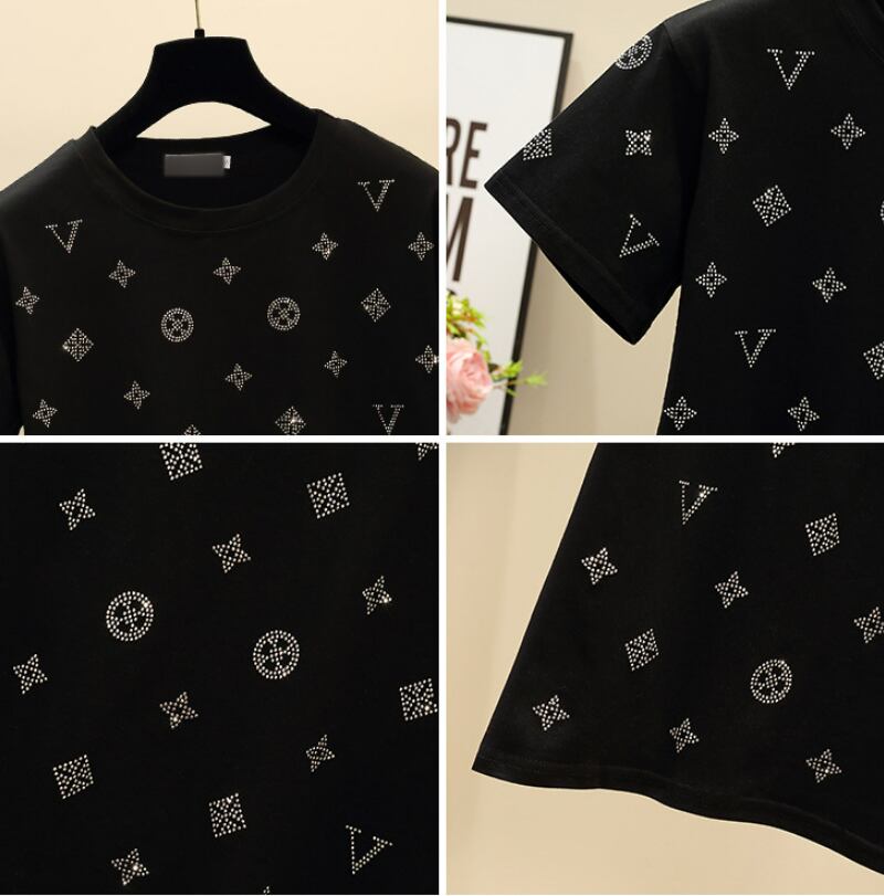 【tops】オシャレ度満点〜夏新作2色ラウンドネック半袖韓国ファッション人気着回しTシャツF2769