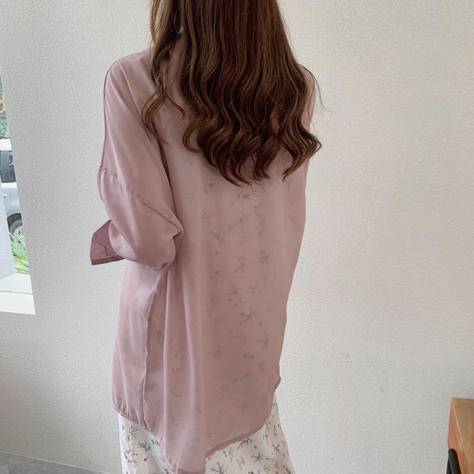 【tops】流行アイテム！折り襟紫外線対策日焼け対策シンプル長袖無地ゆったり着回しシャツF0093