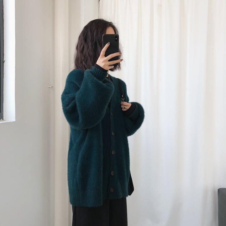 【outer】Vネックシャギーニットカーデ　M26229