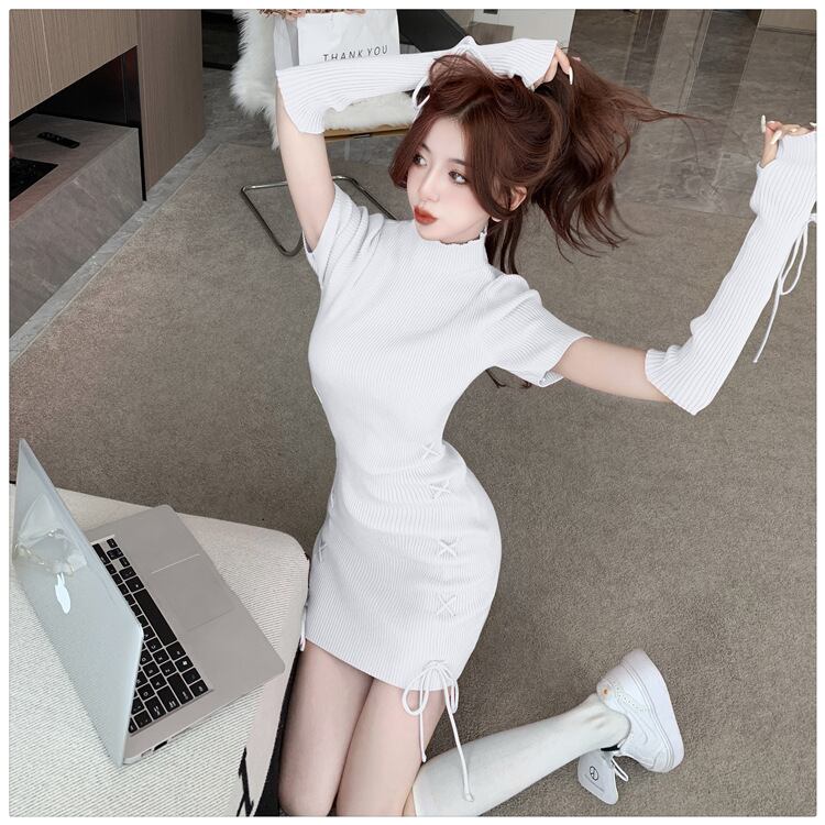 【dress】アームカバー付きニットワンピース　M18702