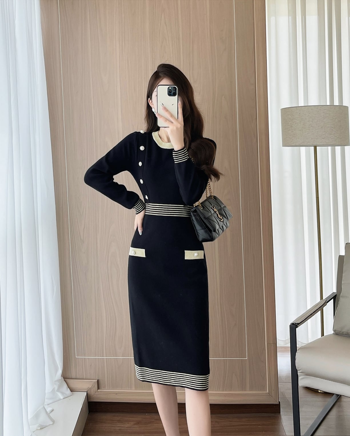 【dress】ボーダー柄ニットワンピース Q7299