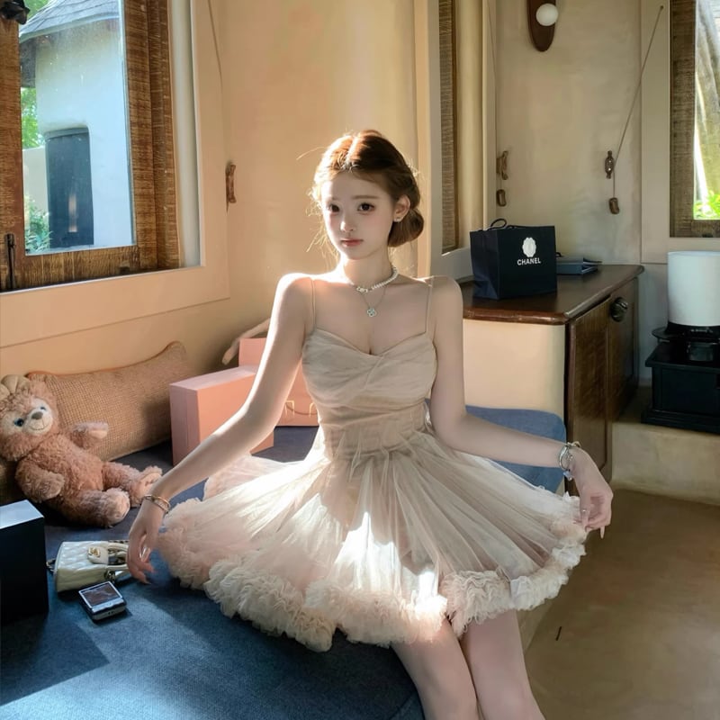 【dress】ギャザーフリルチュールミニワンピース Q8417