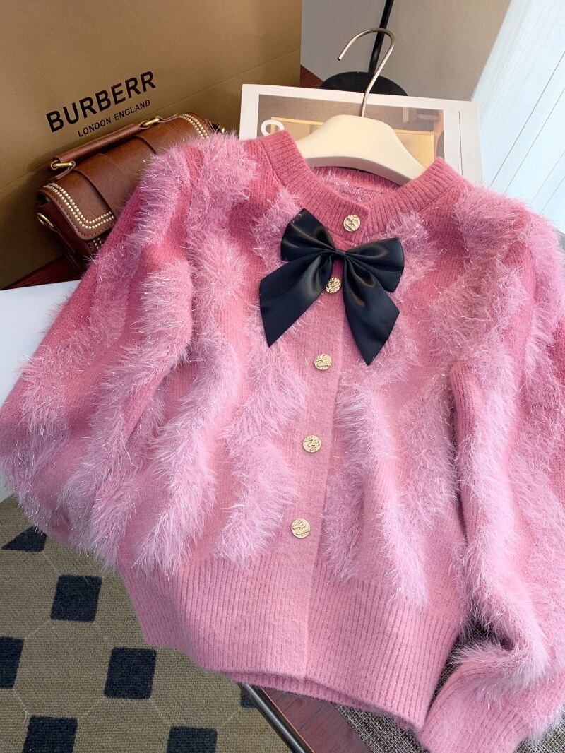 【outer】リボン付きニットカーデ　M28234