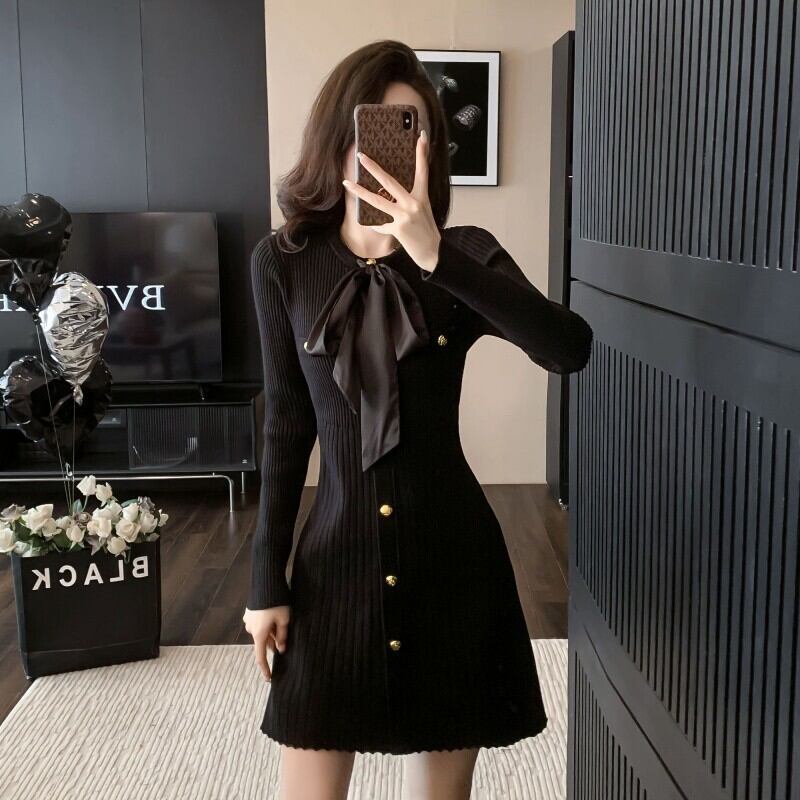 【dress】リボン付きニットワンピース　M18792