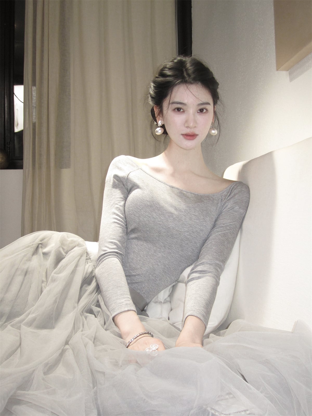 【dress】2WAYチュールドッキングロングワンピース　N3426