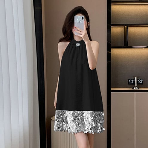 【dress】キラキラノースリーブワンピース　M24338