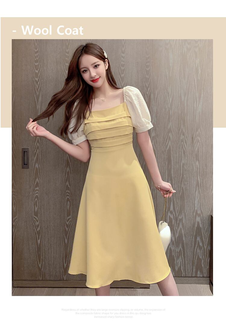 【dress】好感度UP!気質満点レトロパフスリーブ切り替えワンピース