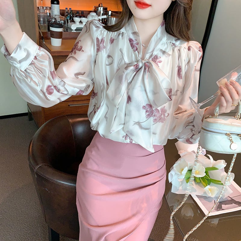 【tops】リボン付きシャツトップス　M28157