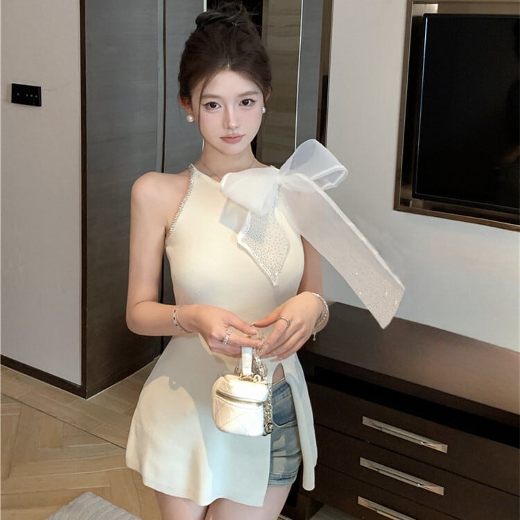 【tops】ノースリーブリボン付きトップス　M24344