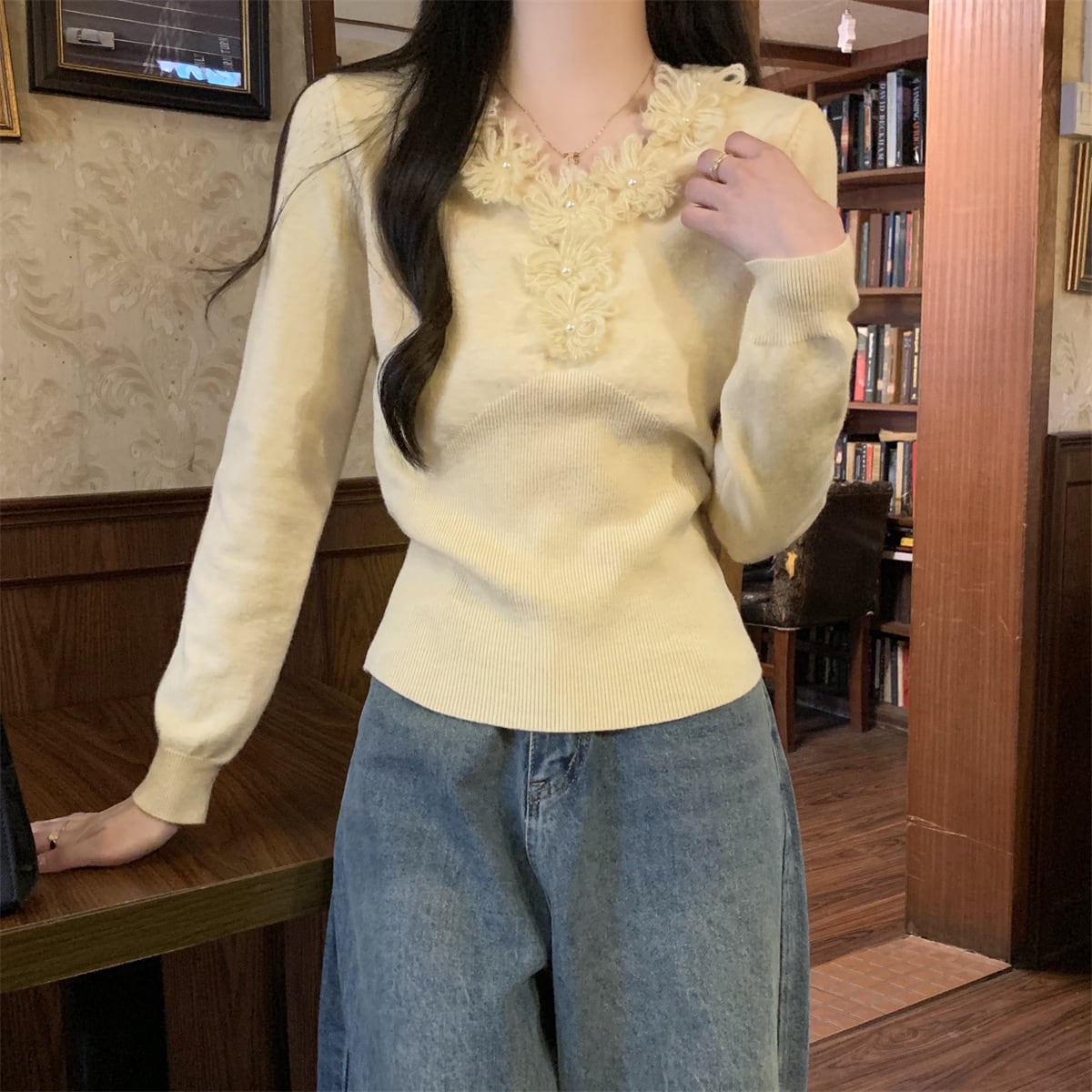 【tops】立体フラワーニットトップス　M28671