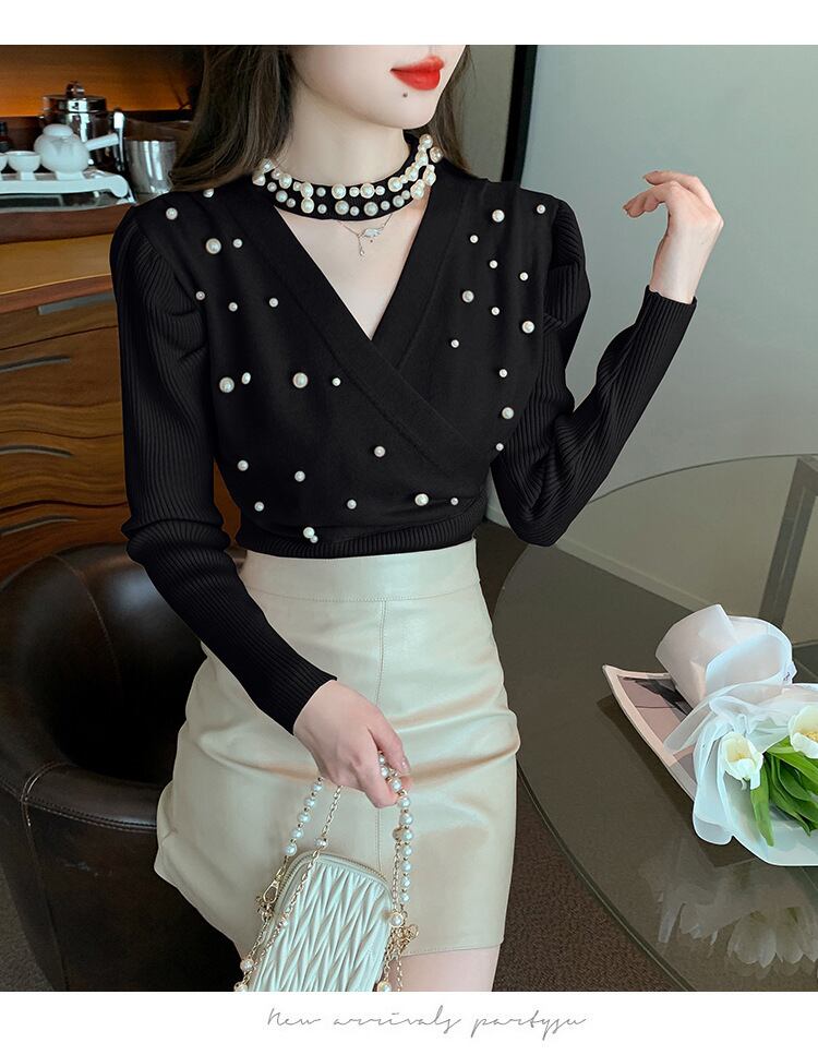 【tops】パールニットトップス　M19018