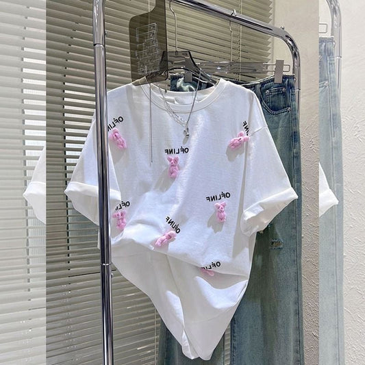 【tops】半袖キャラクターゆったりＴシャツF7355