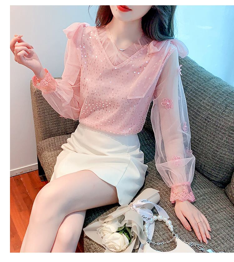 【tops】チュールコンビシャツトップス　M29227