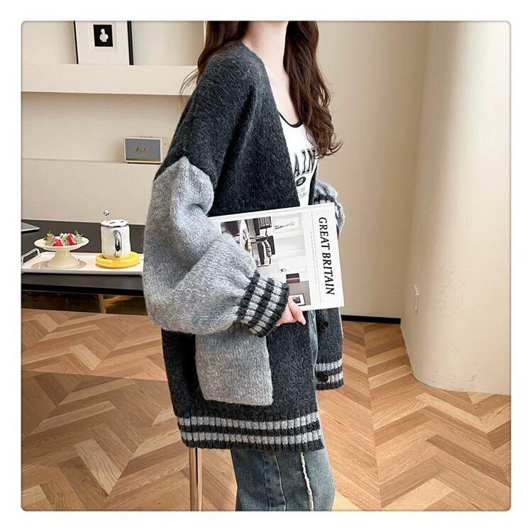 【outer】配色切り替えニットカーデ　M27503