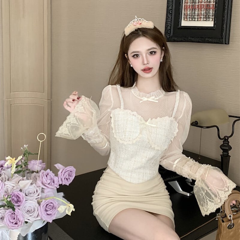 【tops】レースドッキングトップス　M29335