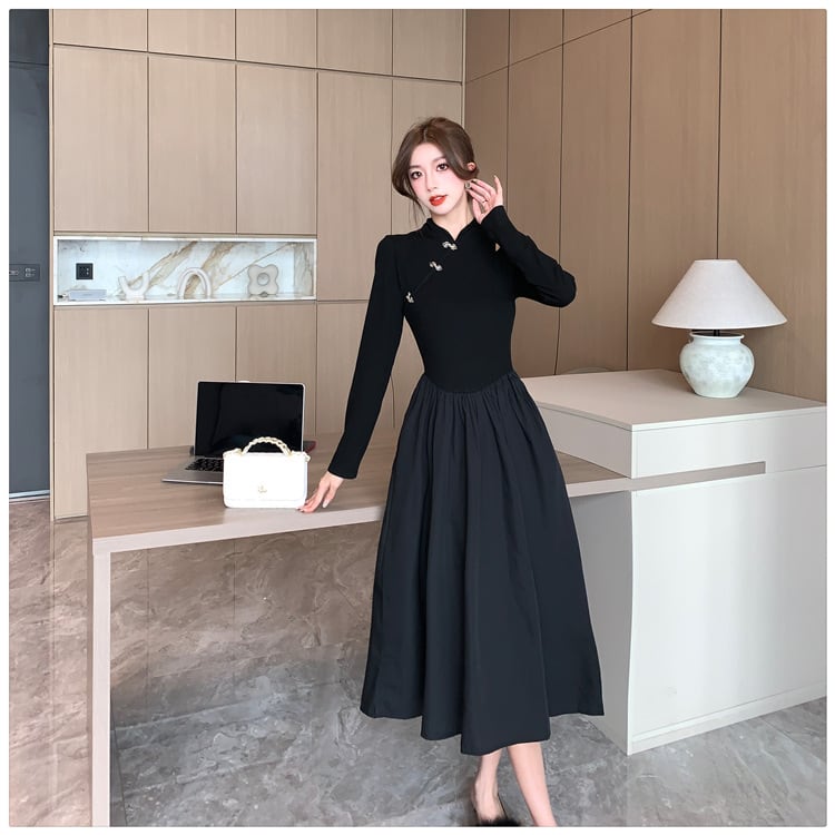 【dress】ニット切り替えワンピース　M25547