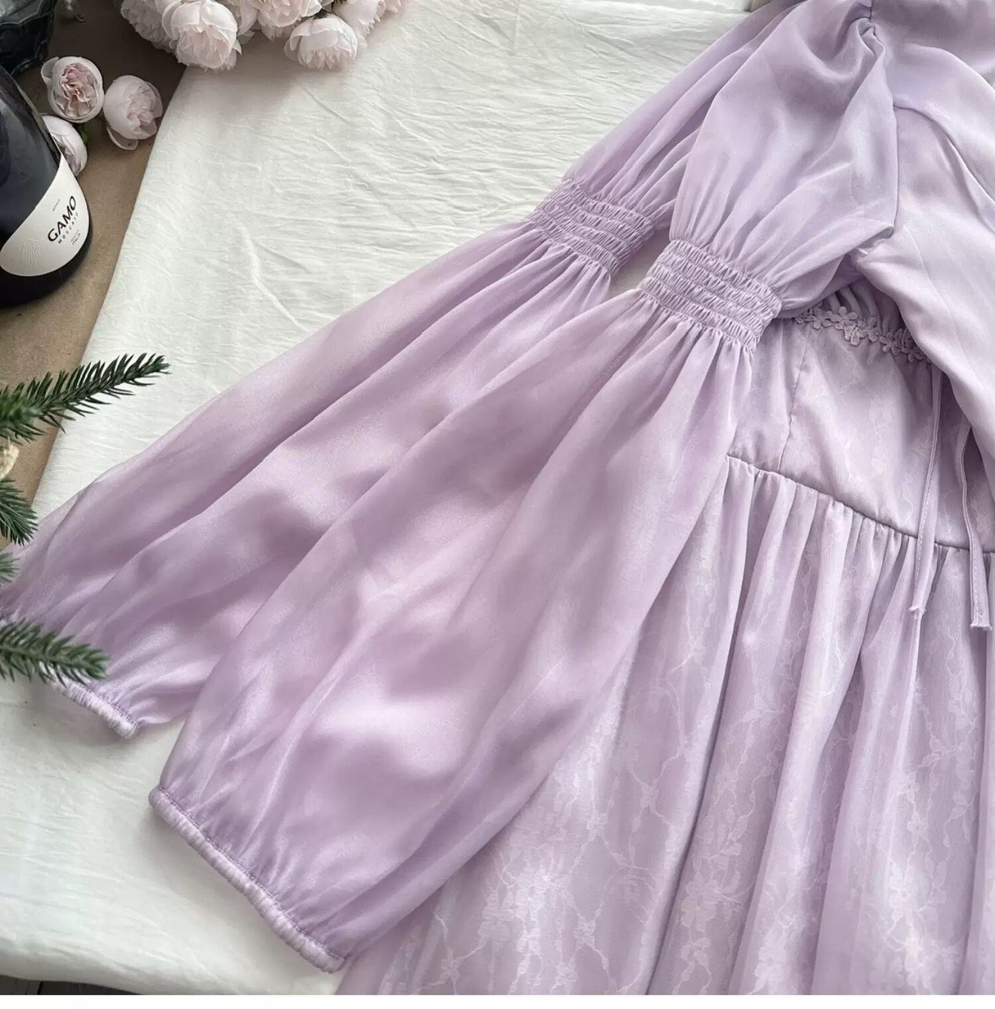 【dress】スクエアネックレースロングワンピース Q6388