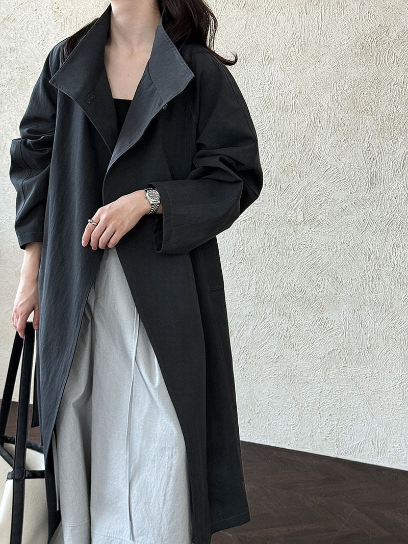 【outer】ワンボタンロングトレンチコート Q7306