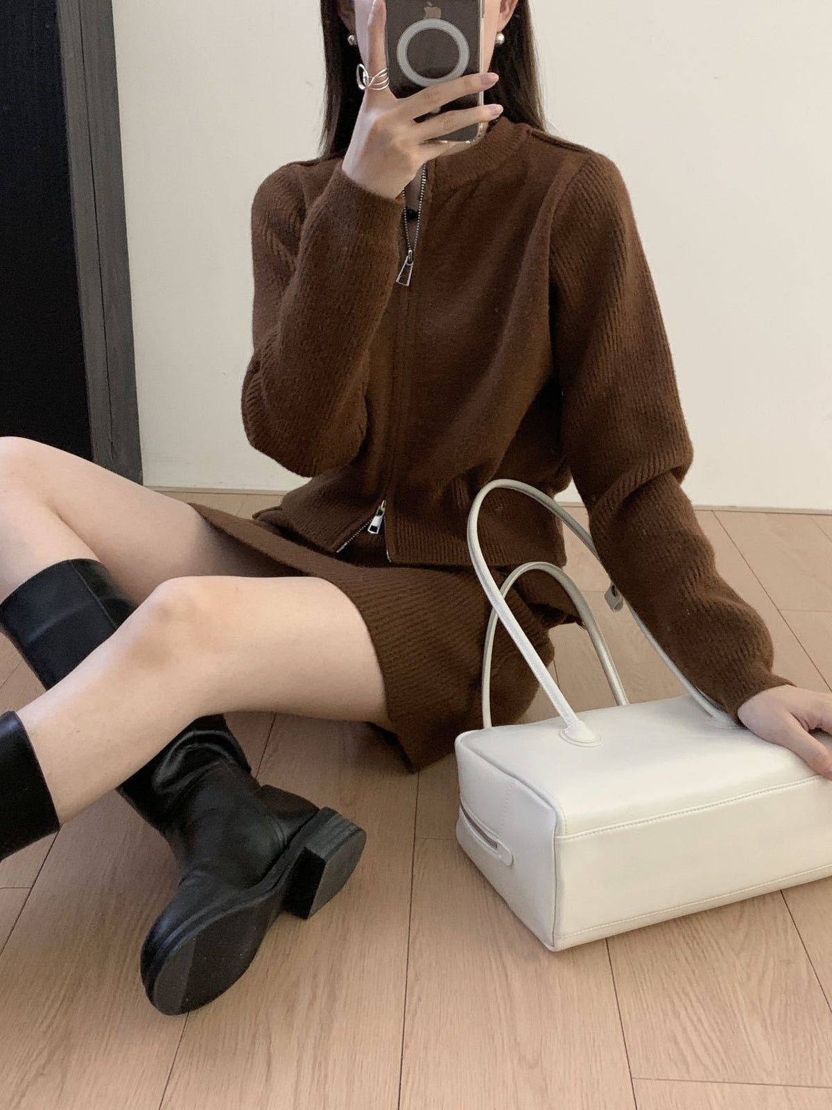 【set】Wジップニットカーデ×スカートセット　M25938