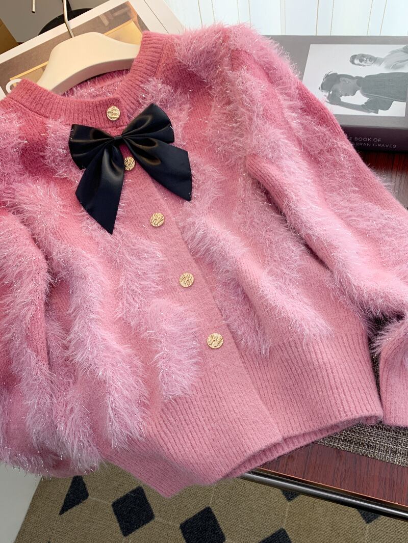 【outer】リボン付きニットカーデ　M28234