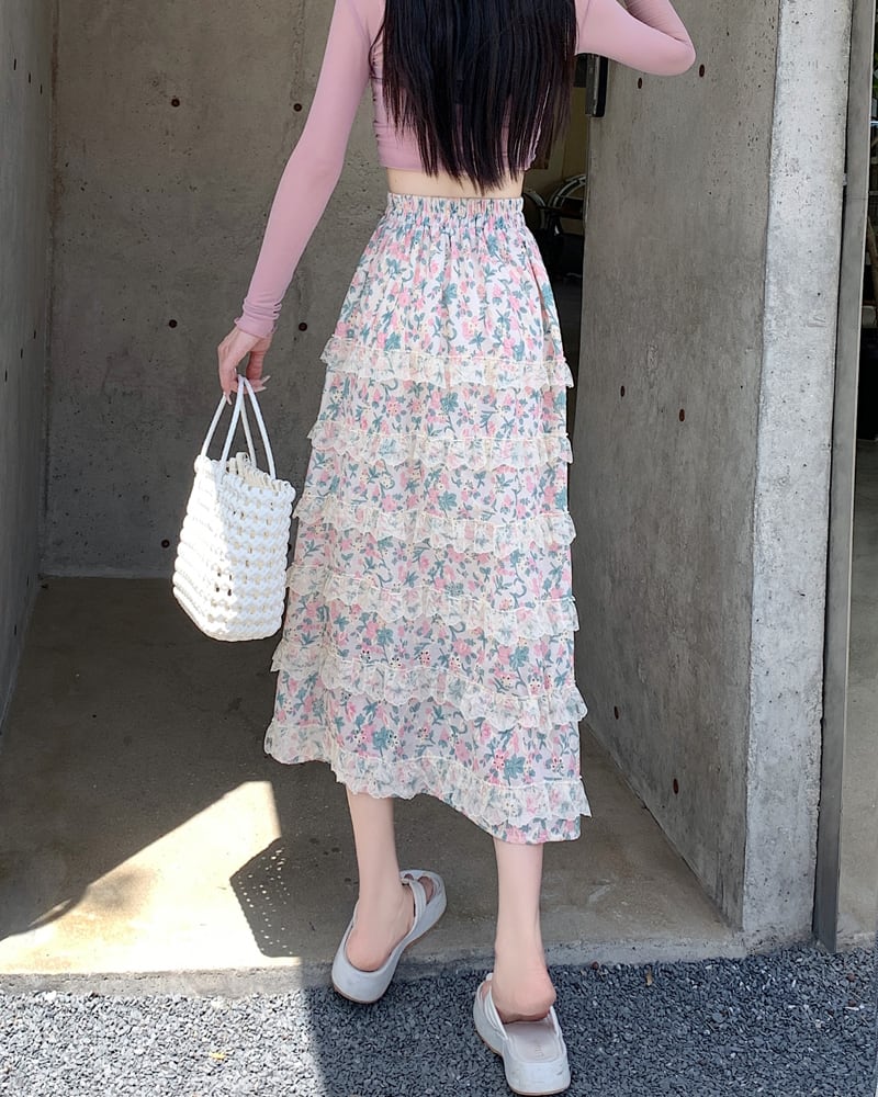 【bottoms】Aライン花柄スカートG20445